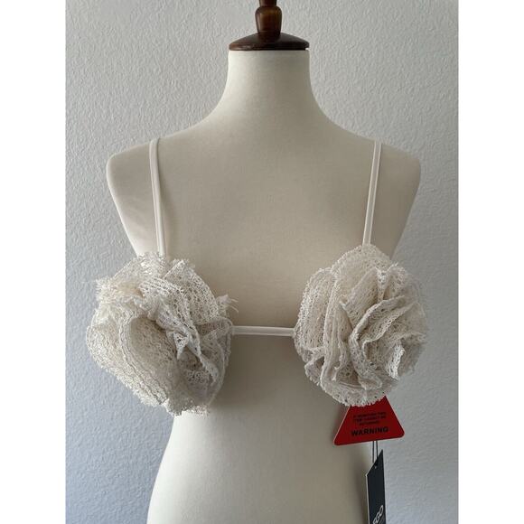 EGO Bra Top Textured Rose Corsage Strappy Cream - Picture 1 of 7